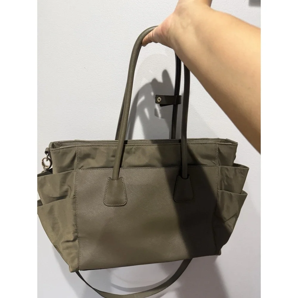 Henri Bendel Green Leather Nylon Diaper Bag‎ Satchel Tote Bag Crossbody i